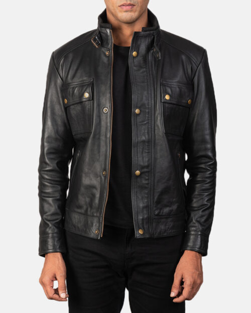 Torin Black Leather Biker Jacket